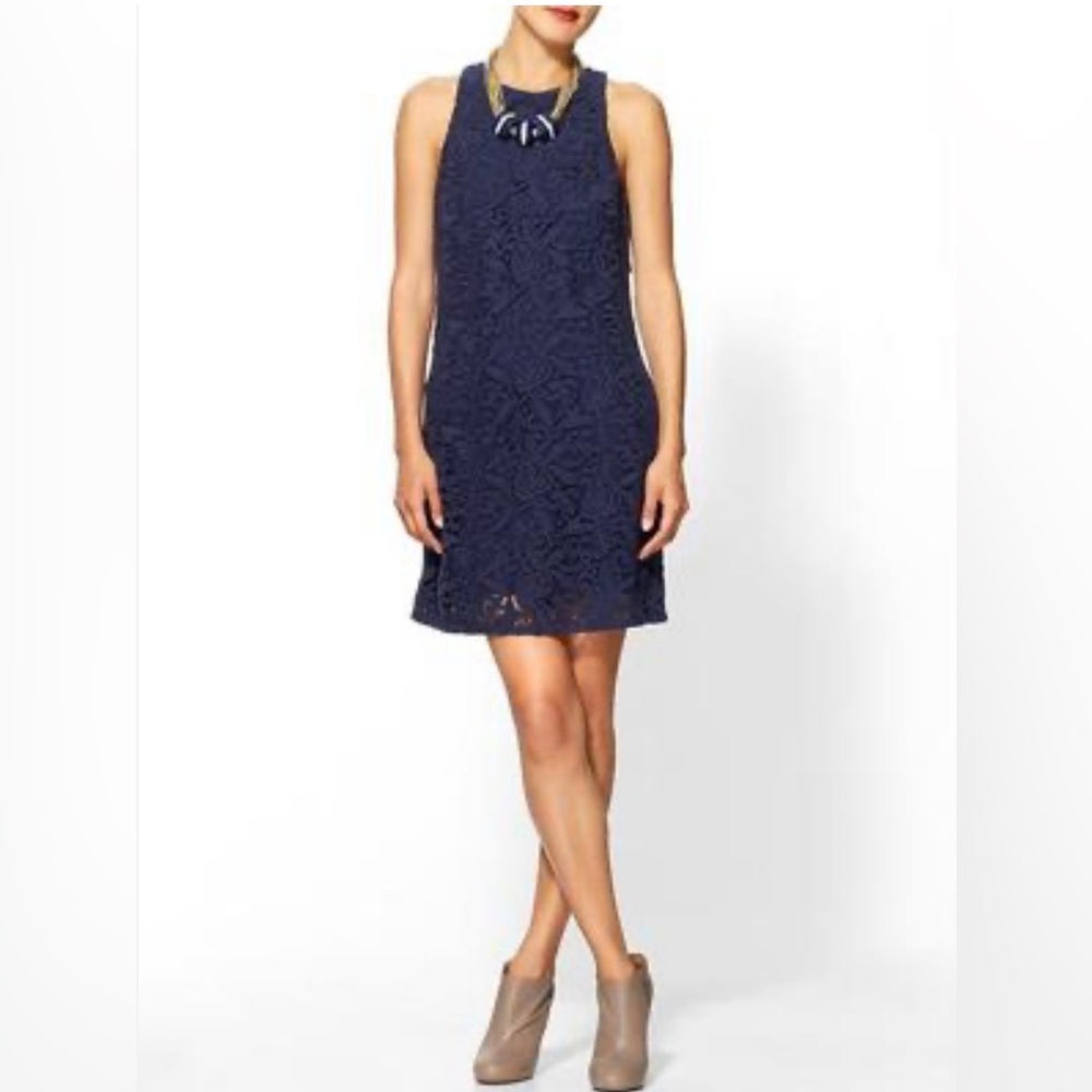 Juicy Couture Guipure Crochet Lace J Zipper Blue Halter Mini Dress Size 6 NWOT